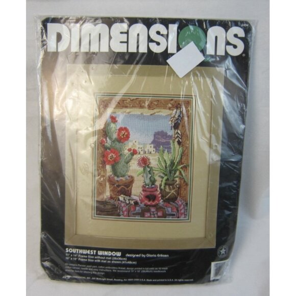 DIMENSIONS 1995 GLORIA ERIKSEN "SOUTHWEST WINDOW" NEEDLEPOINT KIT #2434 - Picture 1 of 12
